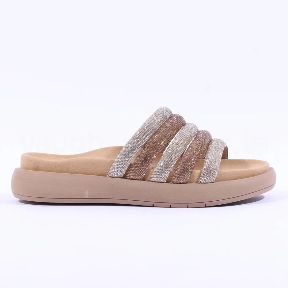 Women Gabor Abbott Glitter Strap Mule Sandal - Gold Shimmer