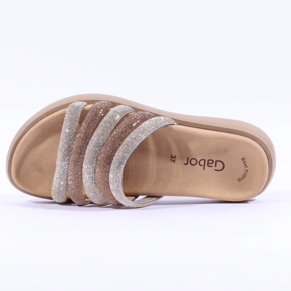 Women Gabor Abbott Glitter Strap Mule Sandal - Gold Shimmer