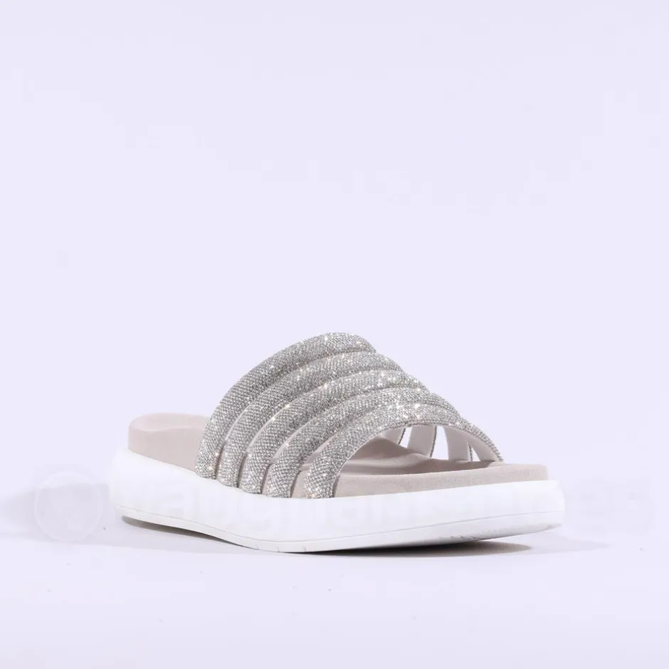 Women Gabor Abott Glitter Strap Mule - White Silver