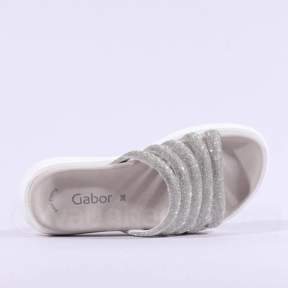 Women Gabor Abott Glitter Strap Mule - White Silver