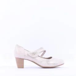 Women Jana Abura Cross Strap Block Heel Shoe - Beige Gold