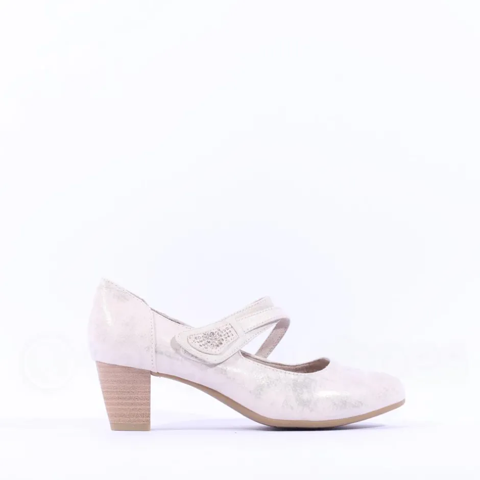 Women Jana Abura Cross Strap Block Heel Shoe - Beige Gold