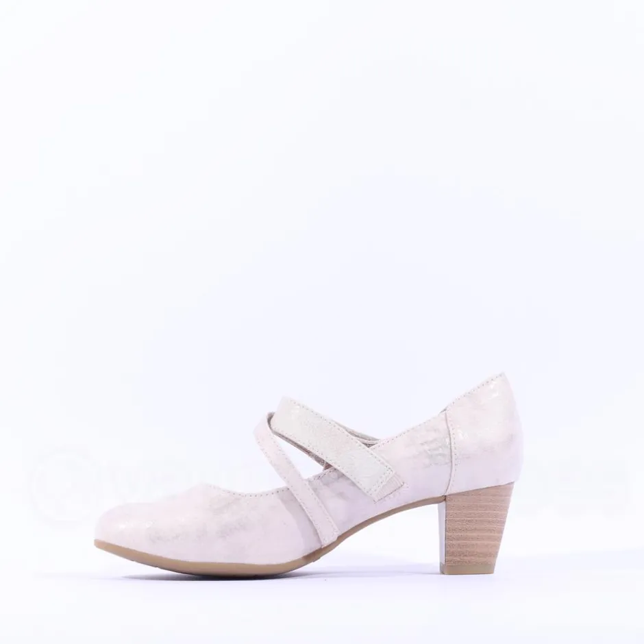Women Jana Abura Cross Strap Block Heel Shoe - Beige Gold