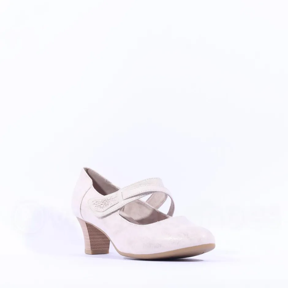 Women Jana Abura Cross Strap Block Heel Shoe - Beige Gold