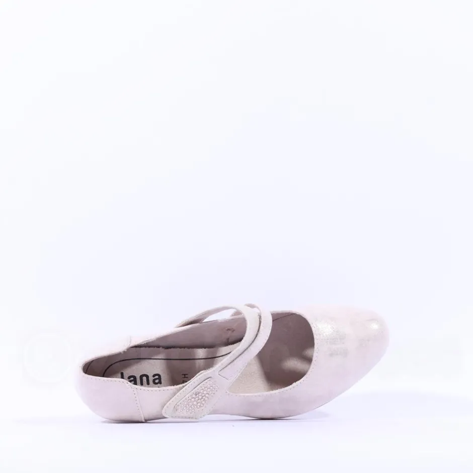Women Jana Abura Cross Strap Block Heel Shoe - Beige Gold