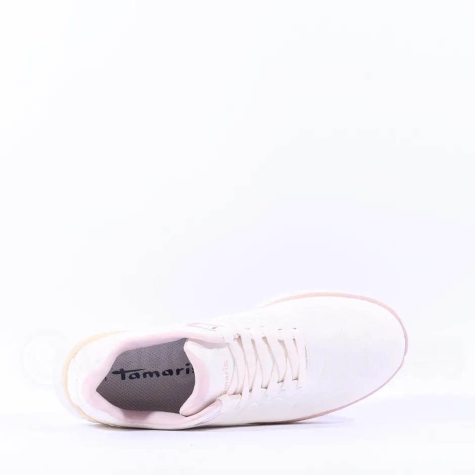 Women Tamaris Activa Lightweight Lace Trainer - White Pink