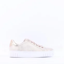 Women Marco Tozzi Ago Bungee Lace Trainer - Beige Metallic Combi