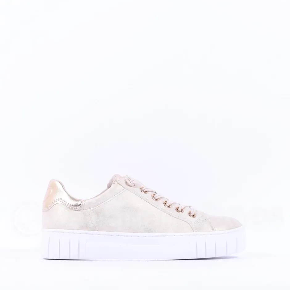 Women Marco Tozzi Ago Bungee Lace Trainer - Beige Metallic Combi