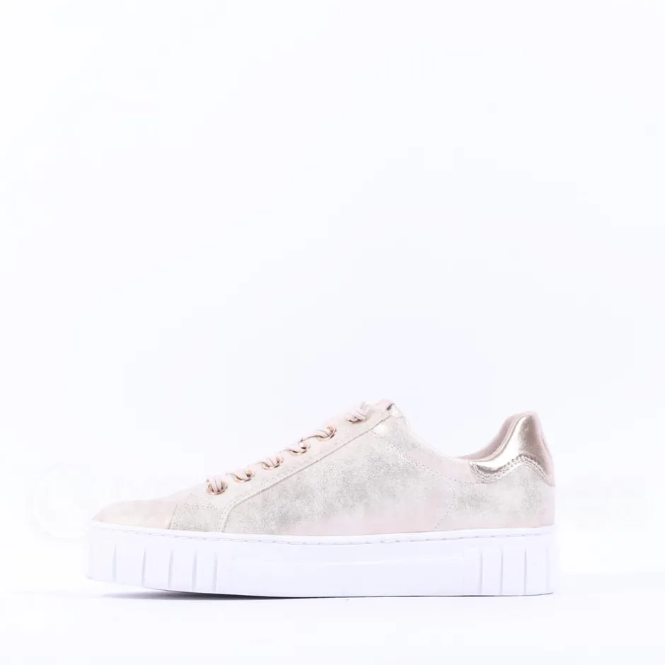 Women Marco Tozzi Ago Bungee Lace Trainer - Beige Metallic Combi