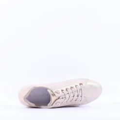 Women Marco Tozzi Ago Bungee Lace Trainer - Beige Metallic Combi