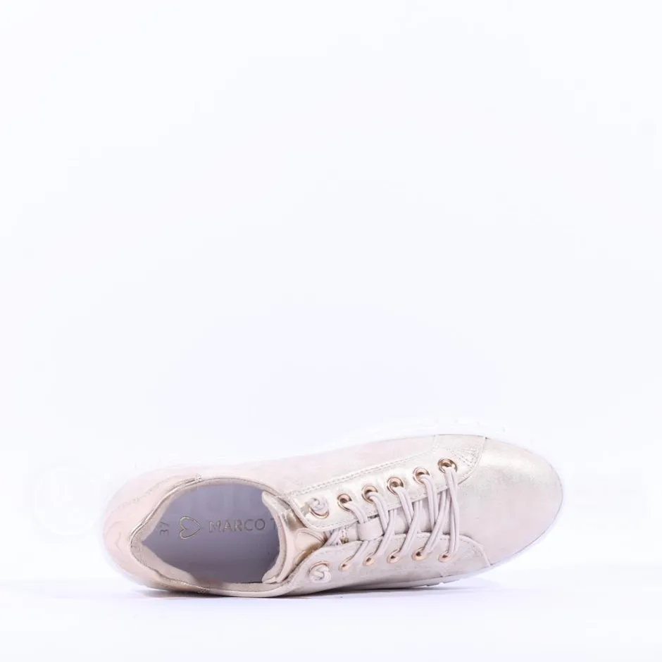 Women Marco Tozzi Ago Bungee Lace Trainer - Beige Metallic Combi