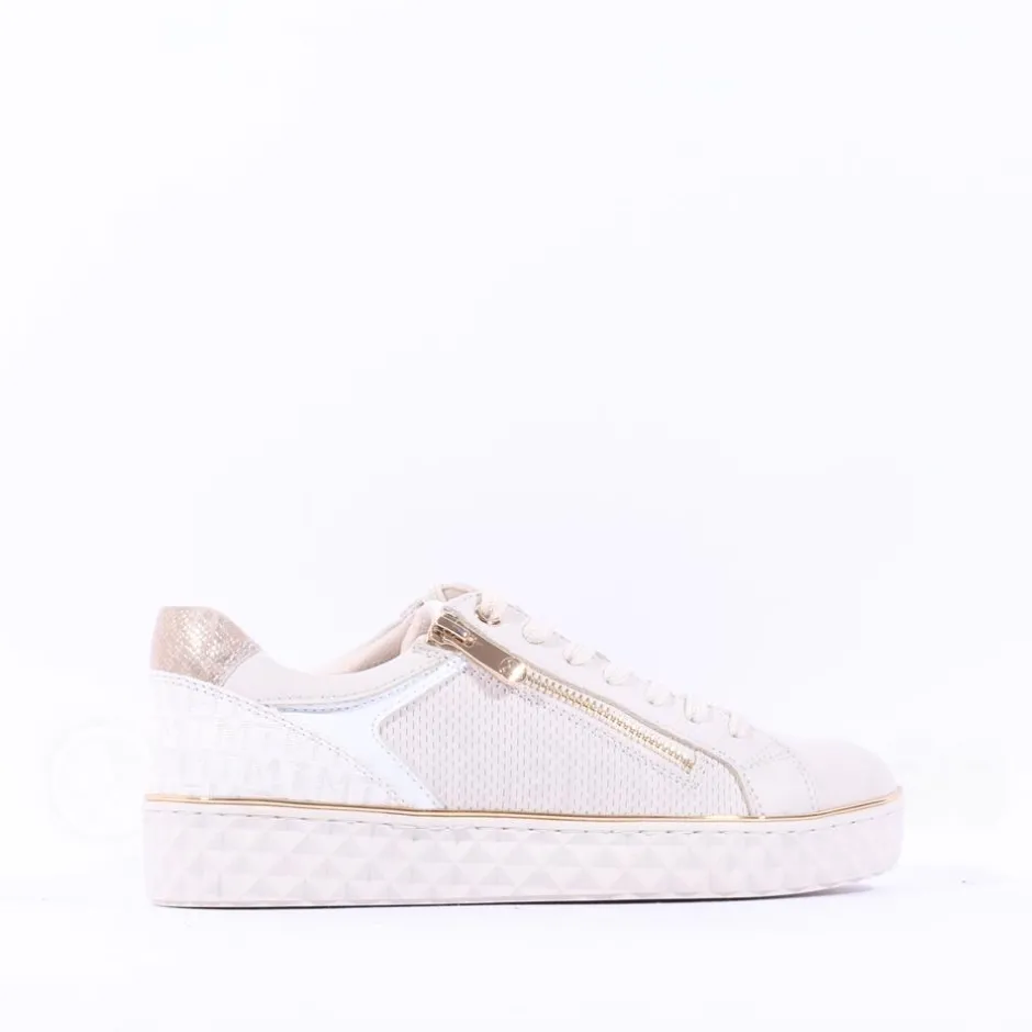 Women Marco Tozzi Ago Hex Sole Side Zip - Cream Combi