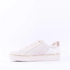Women Marco Tozzi Ago Hex Sole Side Zip - Cream Combi