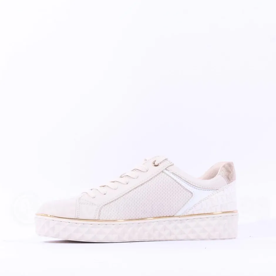 Women Marco Tozzi Ago Hex Sole Side Zip - Cream Combi