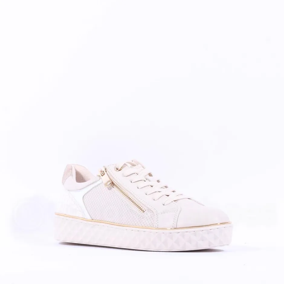 Women Marco Tozzi Ago Hex Sole Side Zip - Cream Combi
