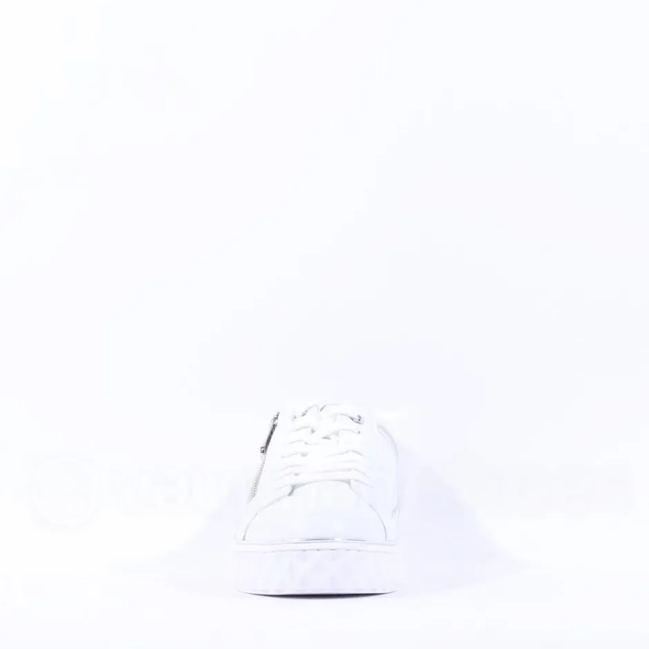 Women Marco Tozzi Ago Hex Sole Side Zip - White Silver