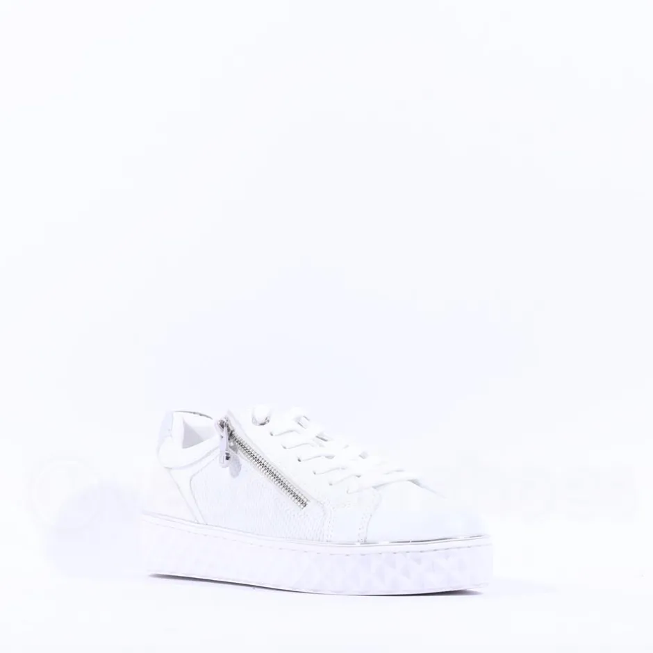 Women Marco Tozzi Ago Hex Sole Side Zip - White Silver
