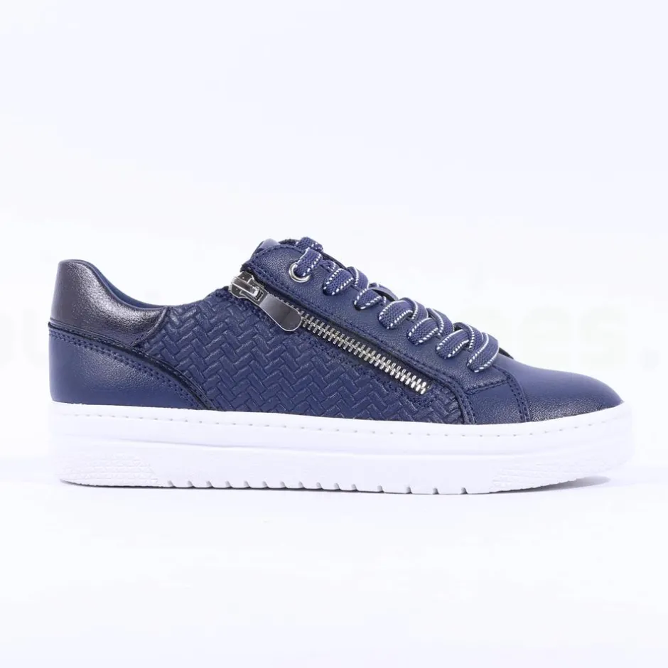Women Marco Tozzi Ago Side Zip Trainer - Navy