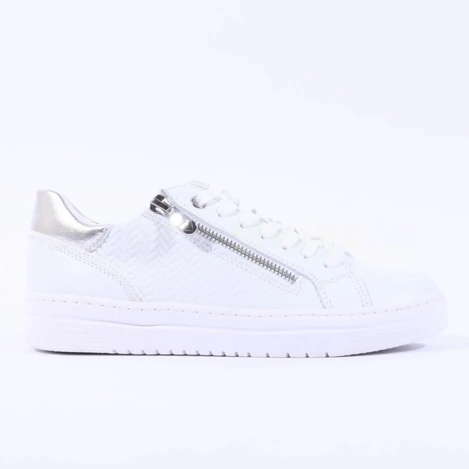Women Marco Tozzi Ago Side Zip Trainer - White Combi