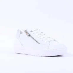 Women Marco Tozzi Ago Side Zip Trainer - White Combi
