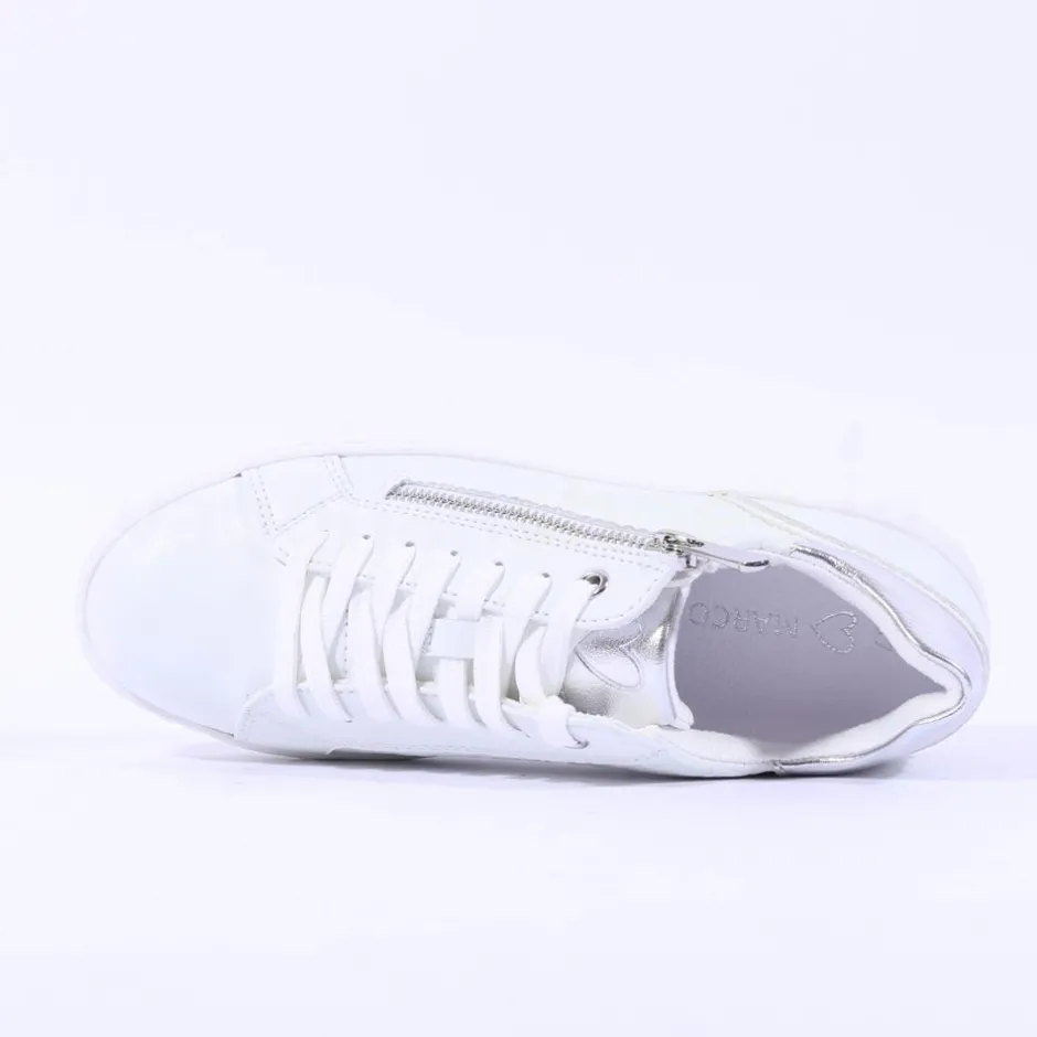 Women Marco Tozzi Ago Side Zip Trainer - White Combi