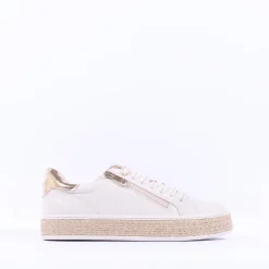 Women Marco Tozzi Ago Weave Platform Trainer - Cream Gold Combi