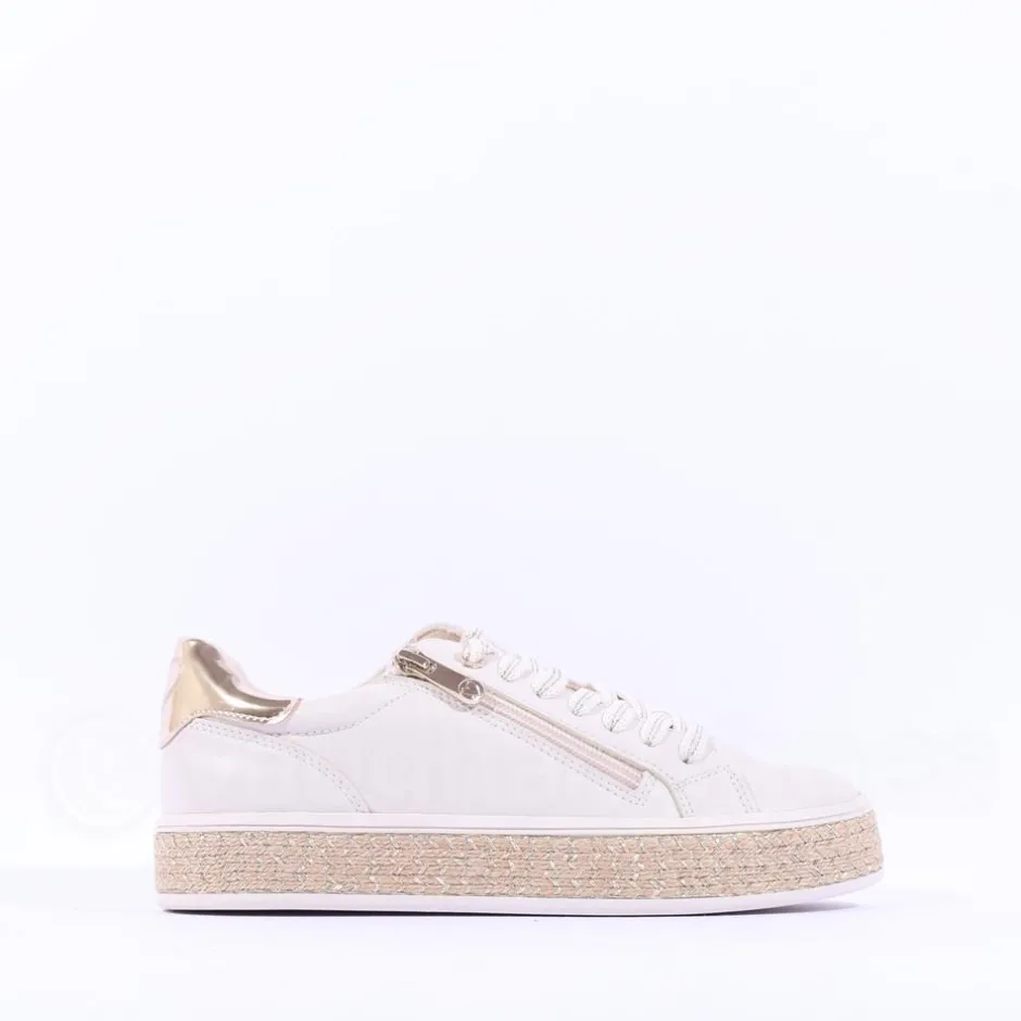 Women Marco Tozzi Ago Weave Platform Trainer - Cream Gold Combi