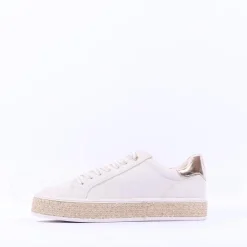 Women Marco Tozzi Ago Weave Platform Trainer - Cream Gold Combi