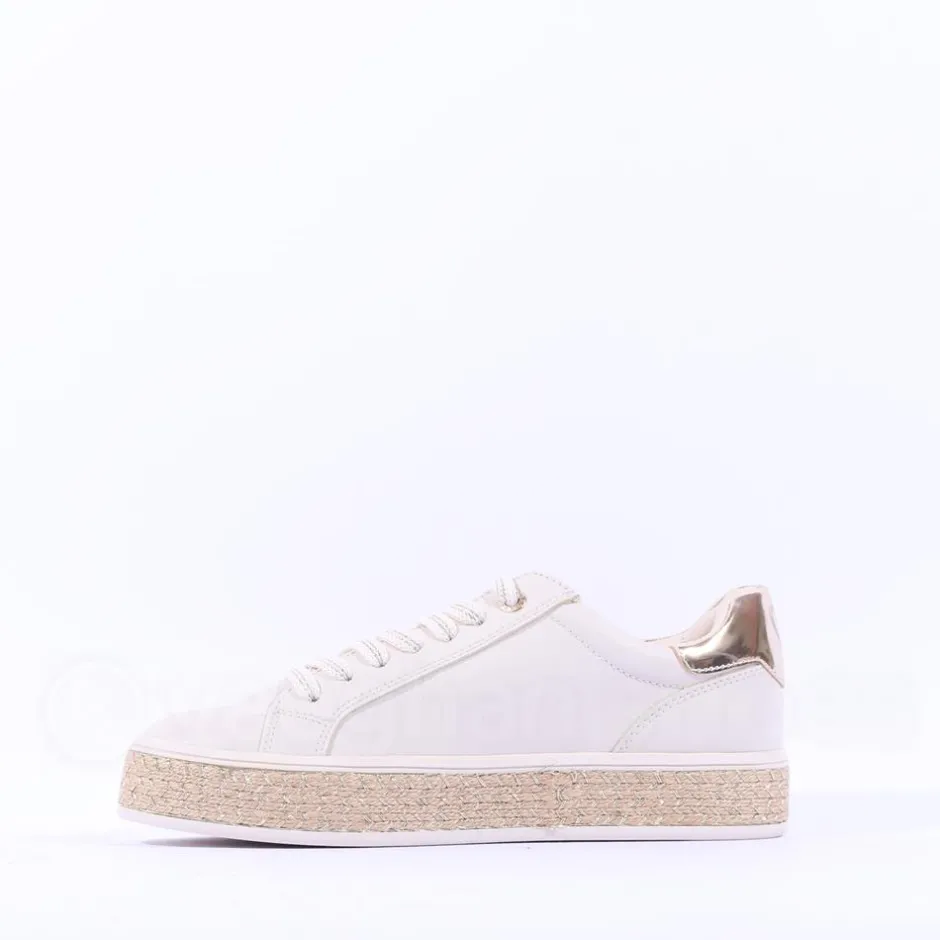 Women Marco Tozzi Ago Weave Platform Trainer - Cream Gold Combi