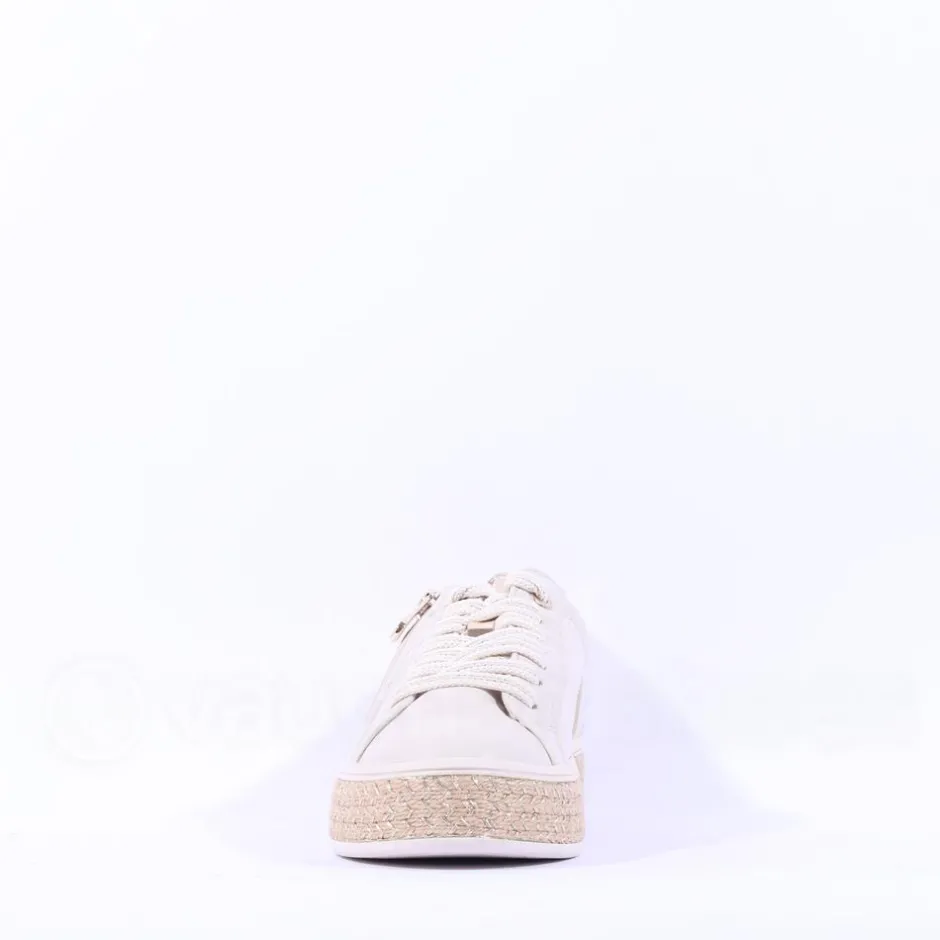 Women Marco Tozzi Ago Weave Platform Trainer - Cream Gold Combi