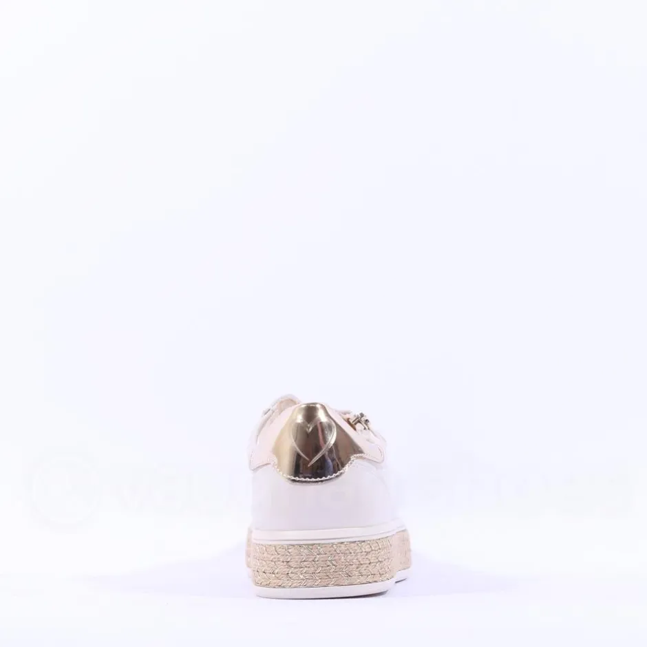 Women Marco Tozzi Ago Weave Platform Trainer - Cream Gold Combi