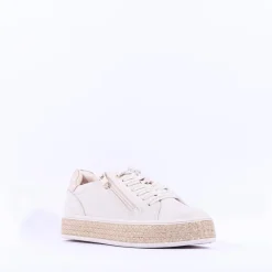 Women Marco Tozzi Ago Weave Platform Trainer - Cream Gold Combi