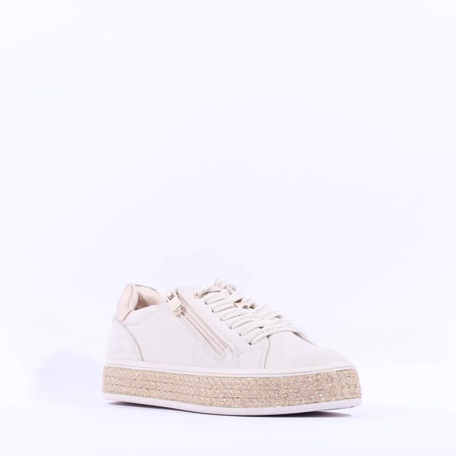 Women Marco Tozzi Ago Weave Platform Trainer - Cream Gold Combi