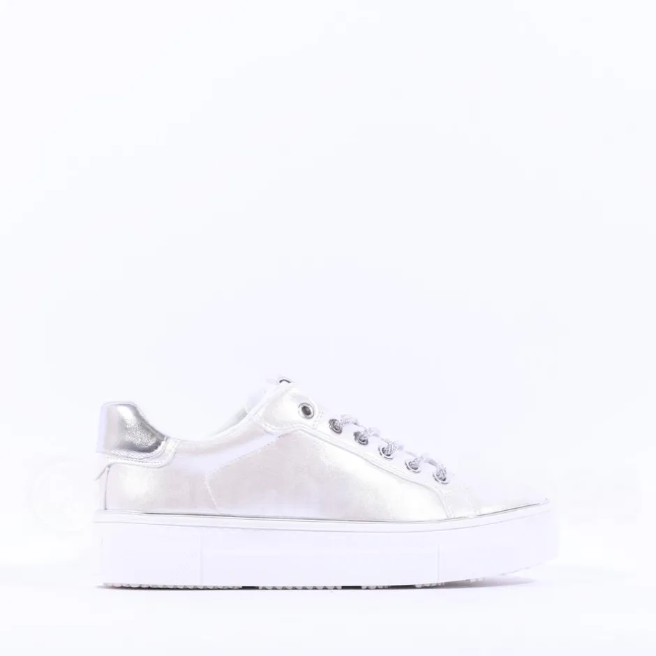 Women Tamaris Alexia Platform Laced Trainer - Pearl