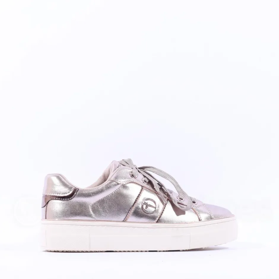 Women Tamaris Alexia Platform Laced Trainer - Light Gold