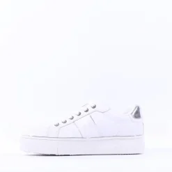 Women Tamaris Alexia Platform Laced Trainer - White Silver