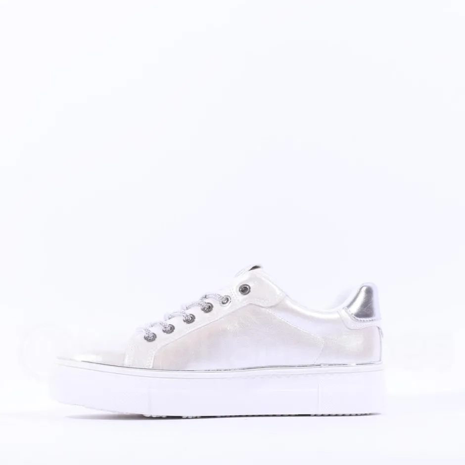 Women Tamaris Alexia Platform Laced Trainer - Pearl