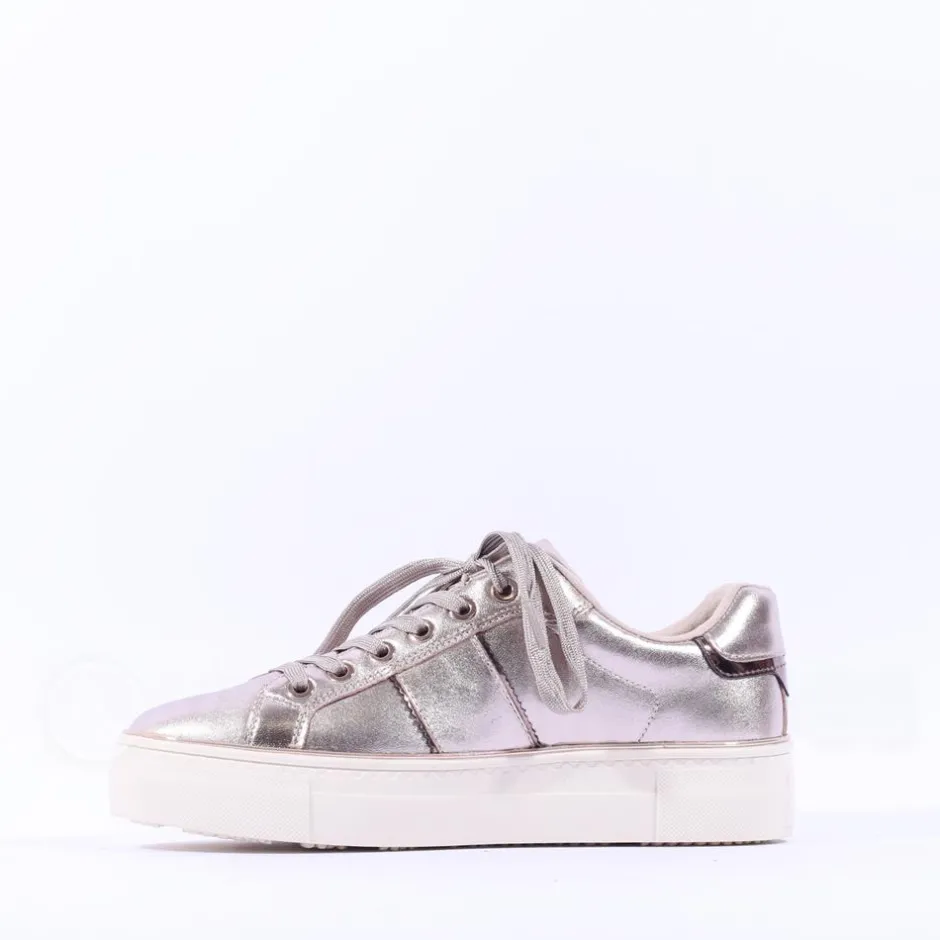 Women Tamaris Alexia Platform Laced Trainer - Light Gold
