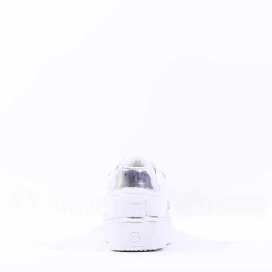 Women Tamaris Alexia Platform Laced Trainer - White Silver