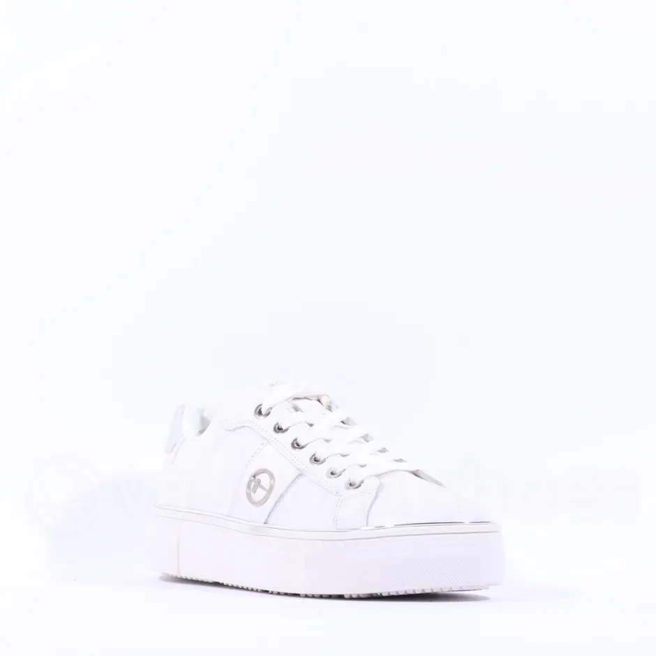 Women Tamaris Alexia Platform Laced Trainer - White Silver