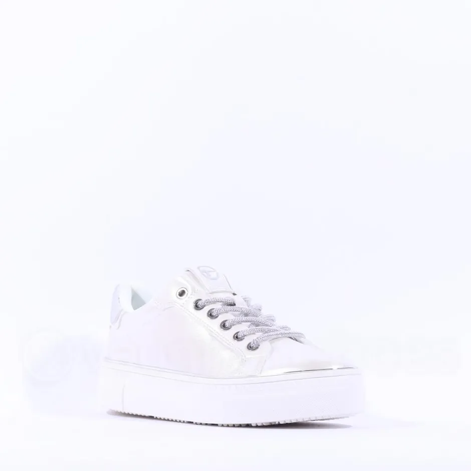Women Tamaris Alexia Platform Laced Trainer - Pearl