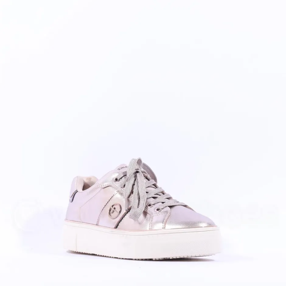 Women Tamaris Alexia Platform Laced Trainer - Light Gold