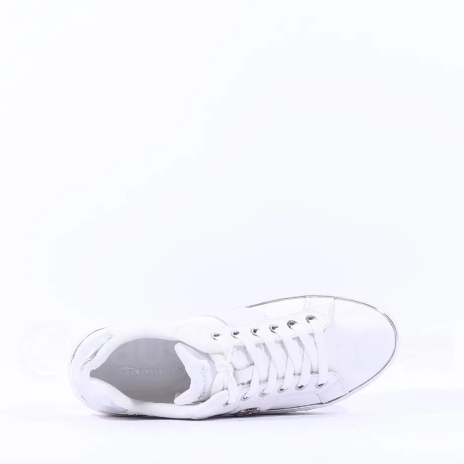 Women Tamaris Alexia Platform Laced Trainer - White Silver
