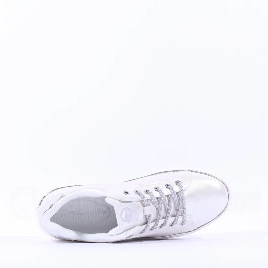 Women Tamaris Alexia Platform Laced Trainer - Pearl