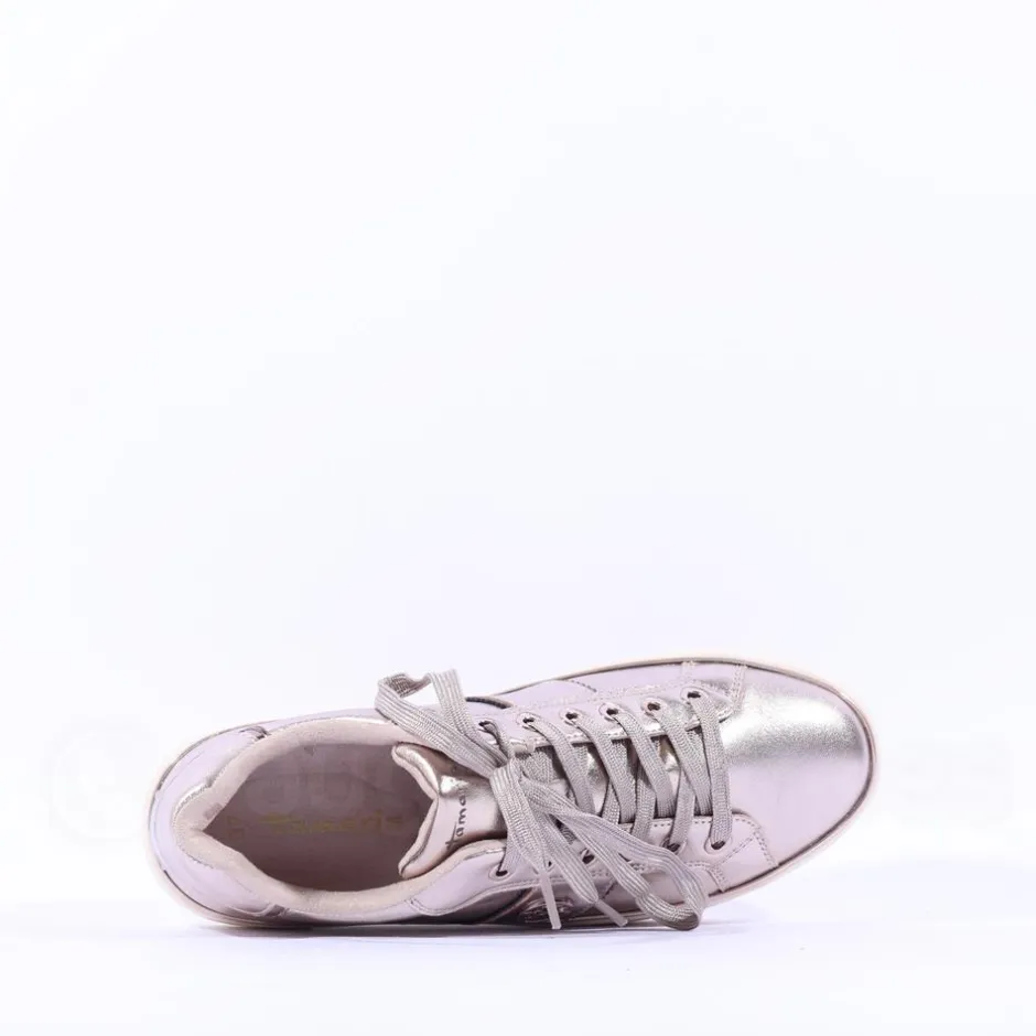 Women Tamaris Alexia Platform Laced Trainer - Light Gold