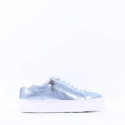 Women Tamaris Alexia Platform Sidezip Trainer - Light Blue Metallic