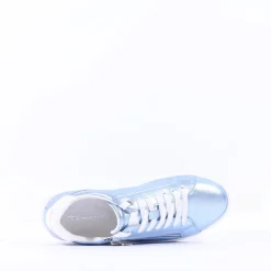 Women Tamaris Alexia Platform Sidezip Trainer - Light Blue Metallic