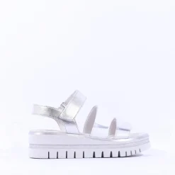 Women Gabor Alfa Triple Velcro Platform Sandal - White Silver