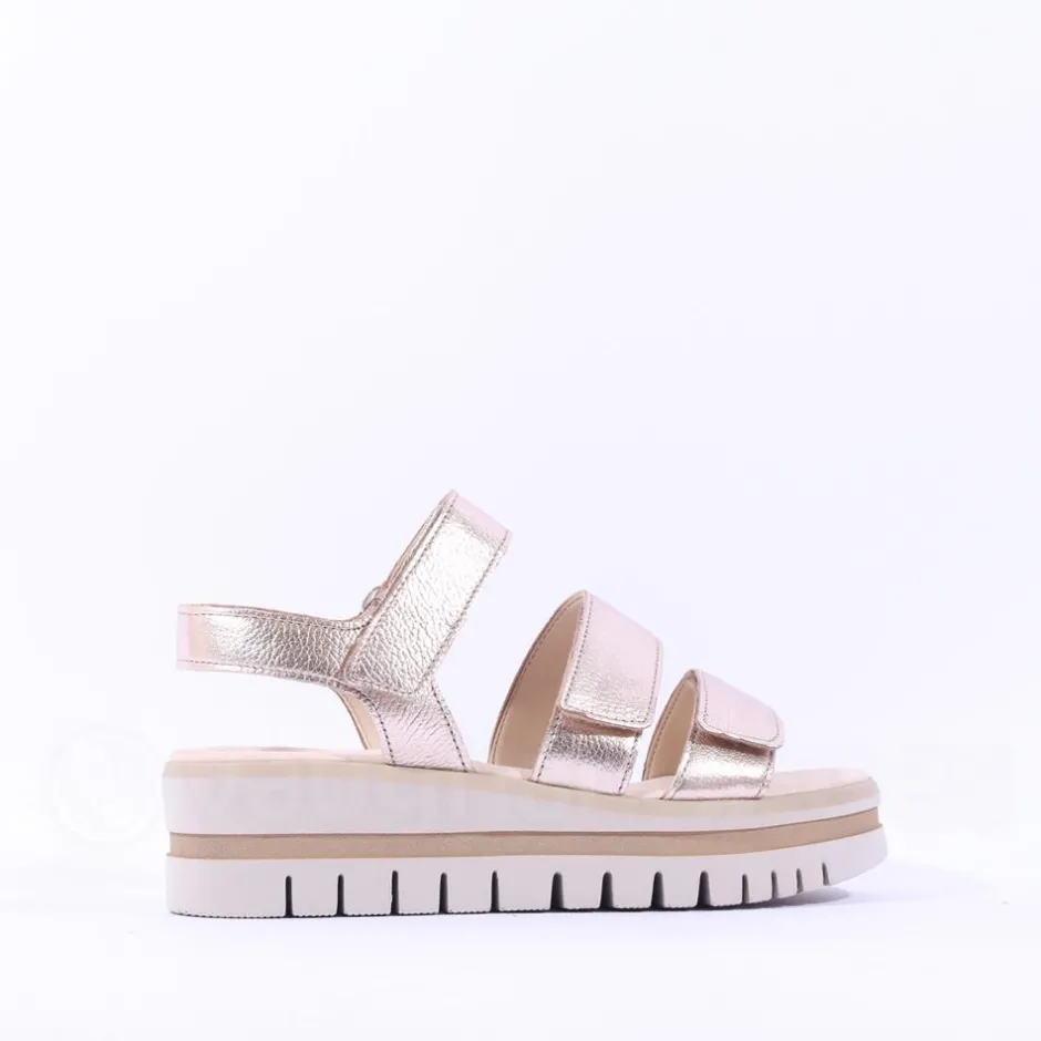 Women Gabor Alfa Triple Velcro Platform Sandal - Gold Leather