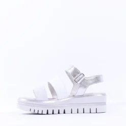 Women Gabor Alfa Triple Velcro Platform Sandal - White Silver